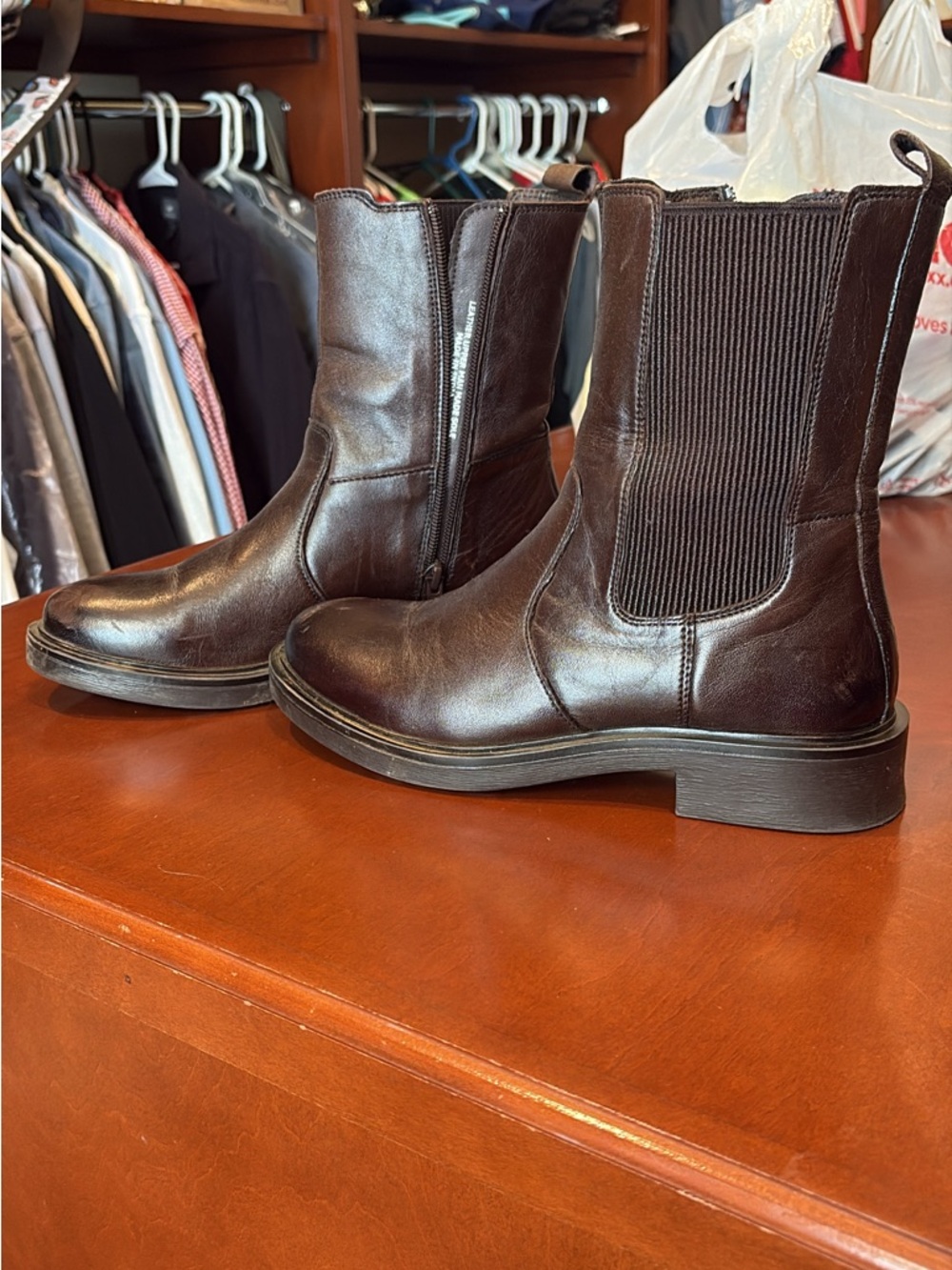 Women's Brown Leather Mid-Calf Heeled Boots